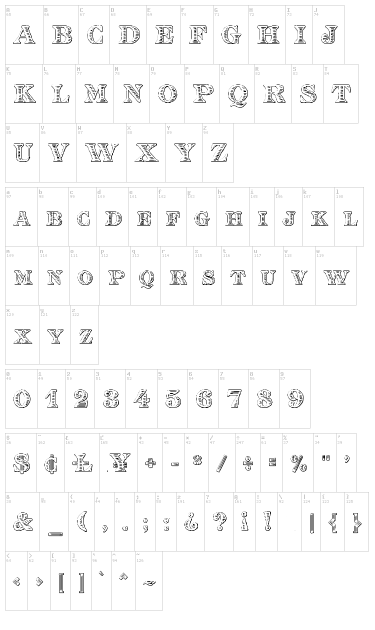 Eingraviert Beveled font map